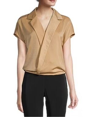 Worthington Crossover Top Womens PS Leaf Gold Sleeveless Elegant V-Neck